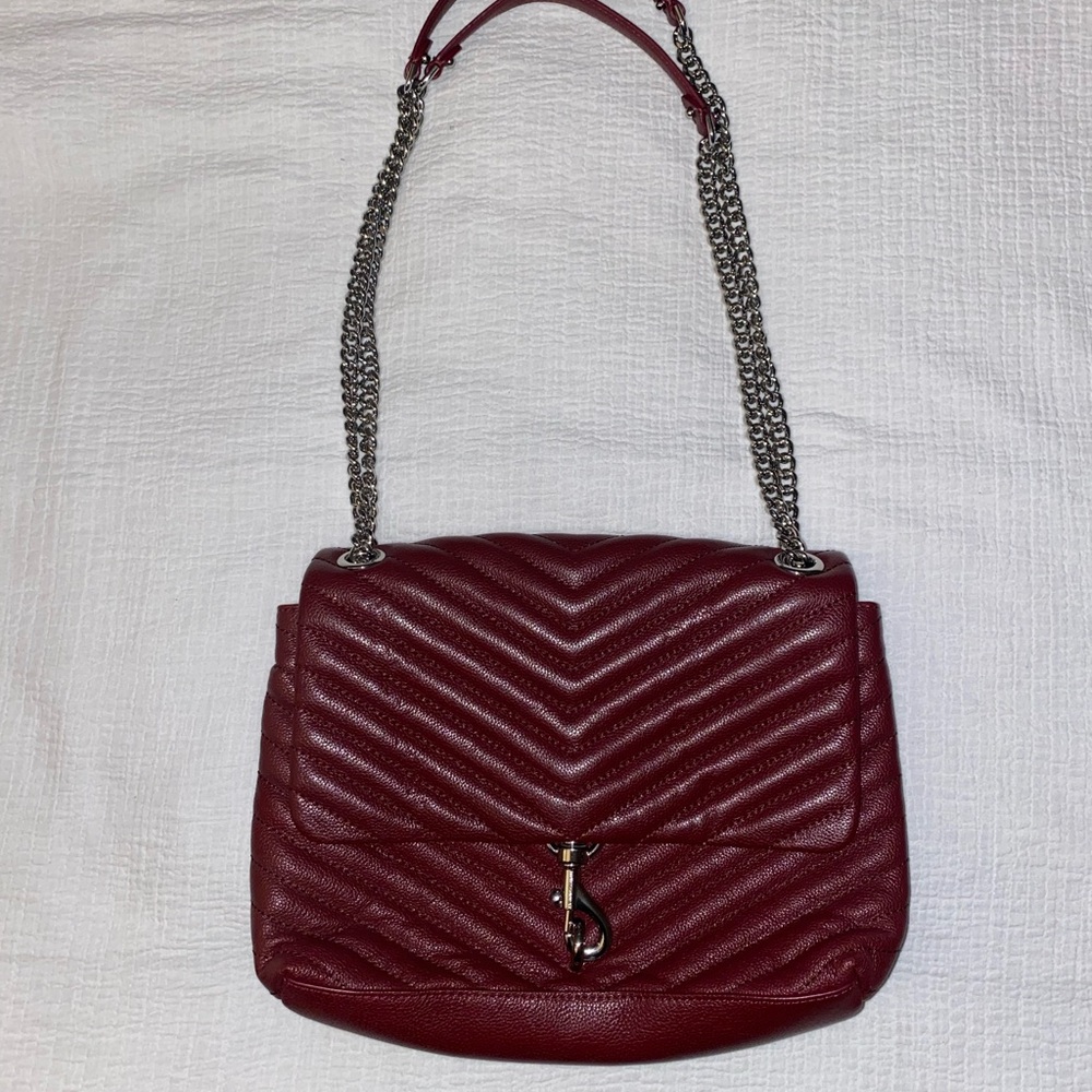 Rebecca Minkoff Edie Flap Shoulder Bag, Wine Colored, Quilted Leather Chevron